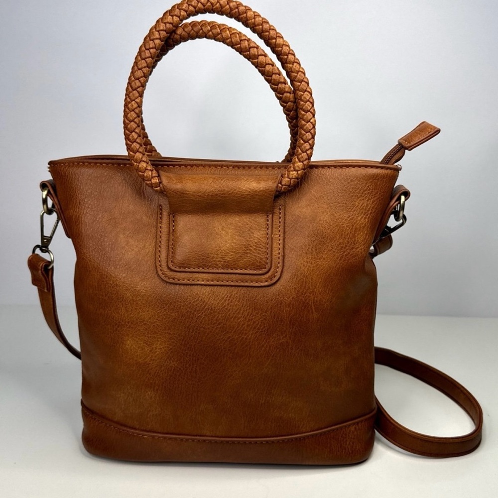 Braided Beauty! Rich Brown Vegan Leather Crossbody - Picture 3 of 4